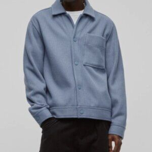 Mode of One Mens Long Sleeve Knit Trucker Jacket Blue Asphalt Size M